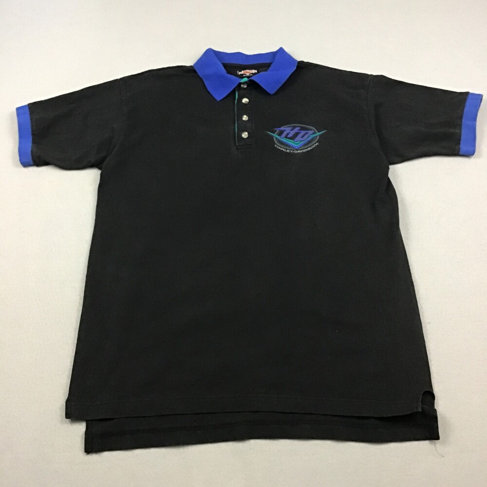 Vintage Harley-Davidson Polo Shirt Men Medium Black Chopper Graphic 1995 M